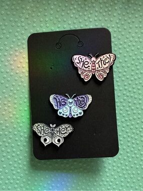🦋 Pick one - Pronoun Butterfly Moth Bug Enamel Pin —  She/they He/they She/her